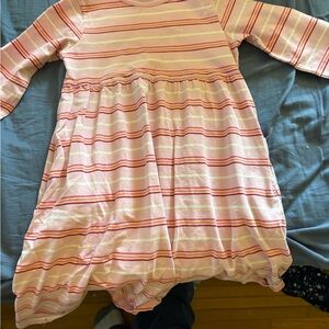 Striped Pink and White Long Sleeve Dress with Pockets